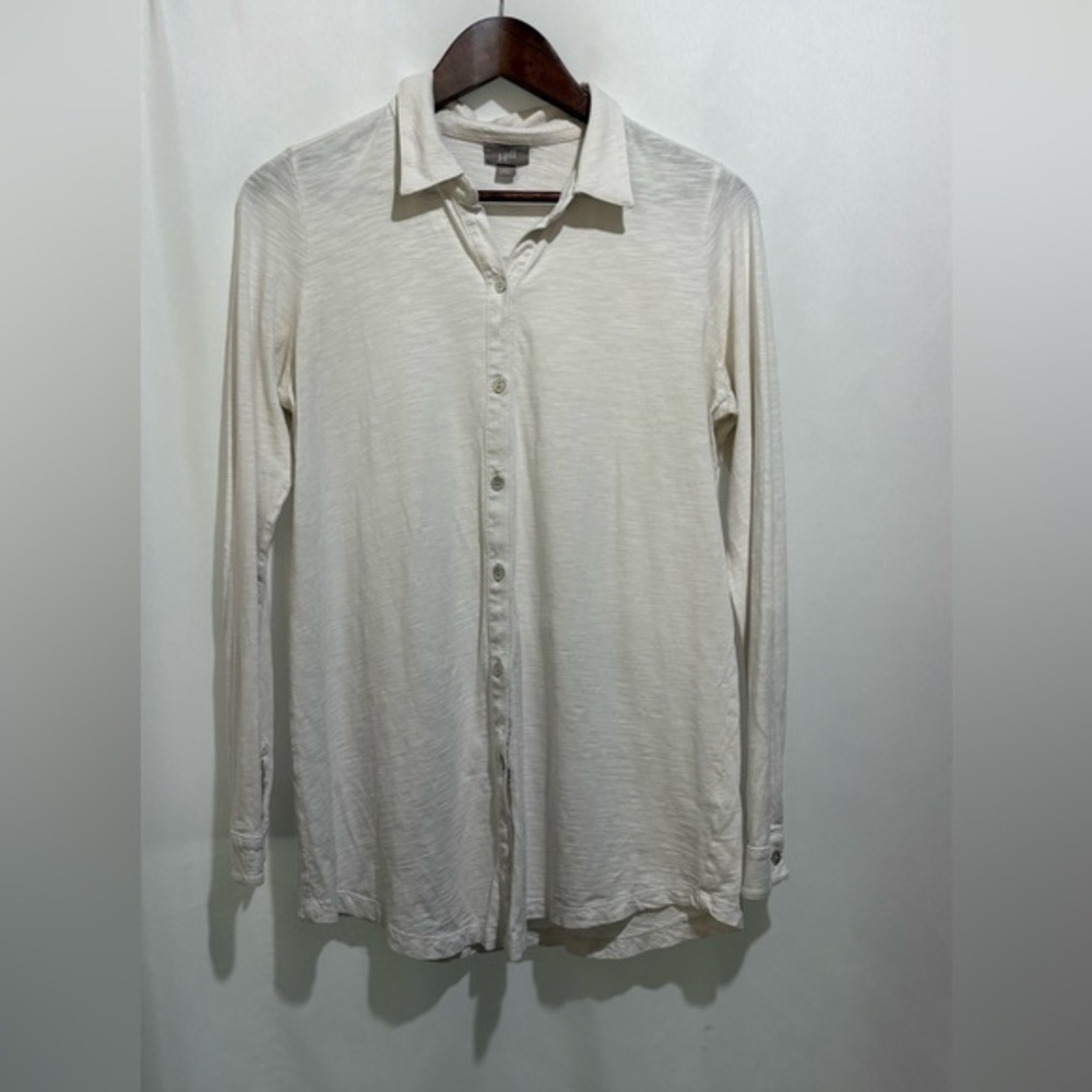 J Jill White Crinkle Top Button Up Long Sleeve Blouse Shirt Women Sz S Free Tote